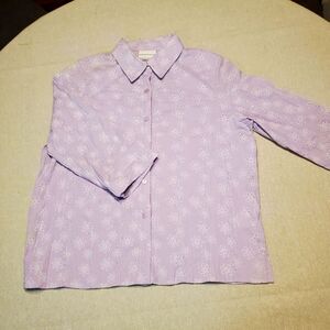Alfred Dunner Petite Purple Lavender Floral 3/4 Sleeve Top in Size 14P